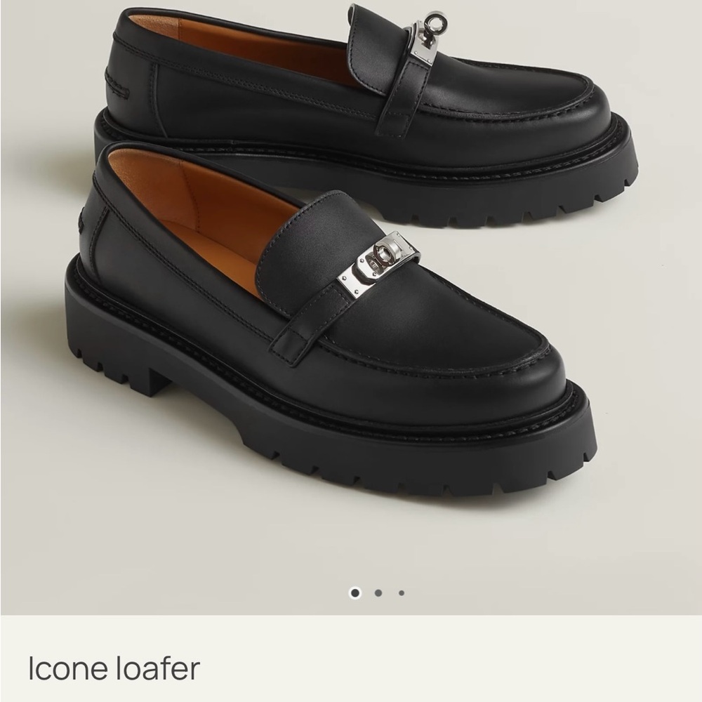 Hermes Black Leather Icone Loafers with Silver hardware